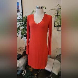 Trina Turk Orange Red Long Sleeve V-Neck Sheath Dress